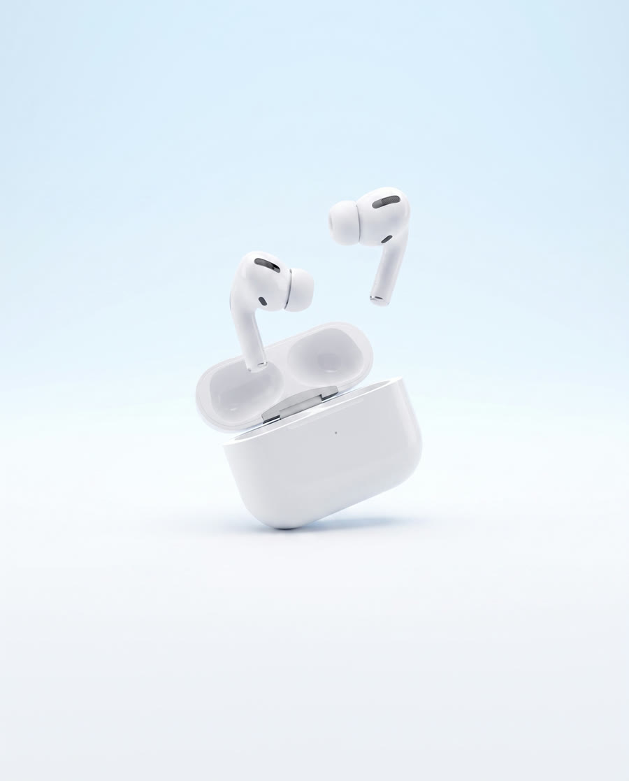 AI visual AirPods Pro — earbuds on a light blue background